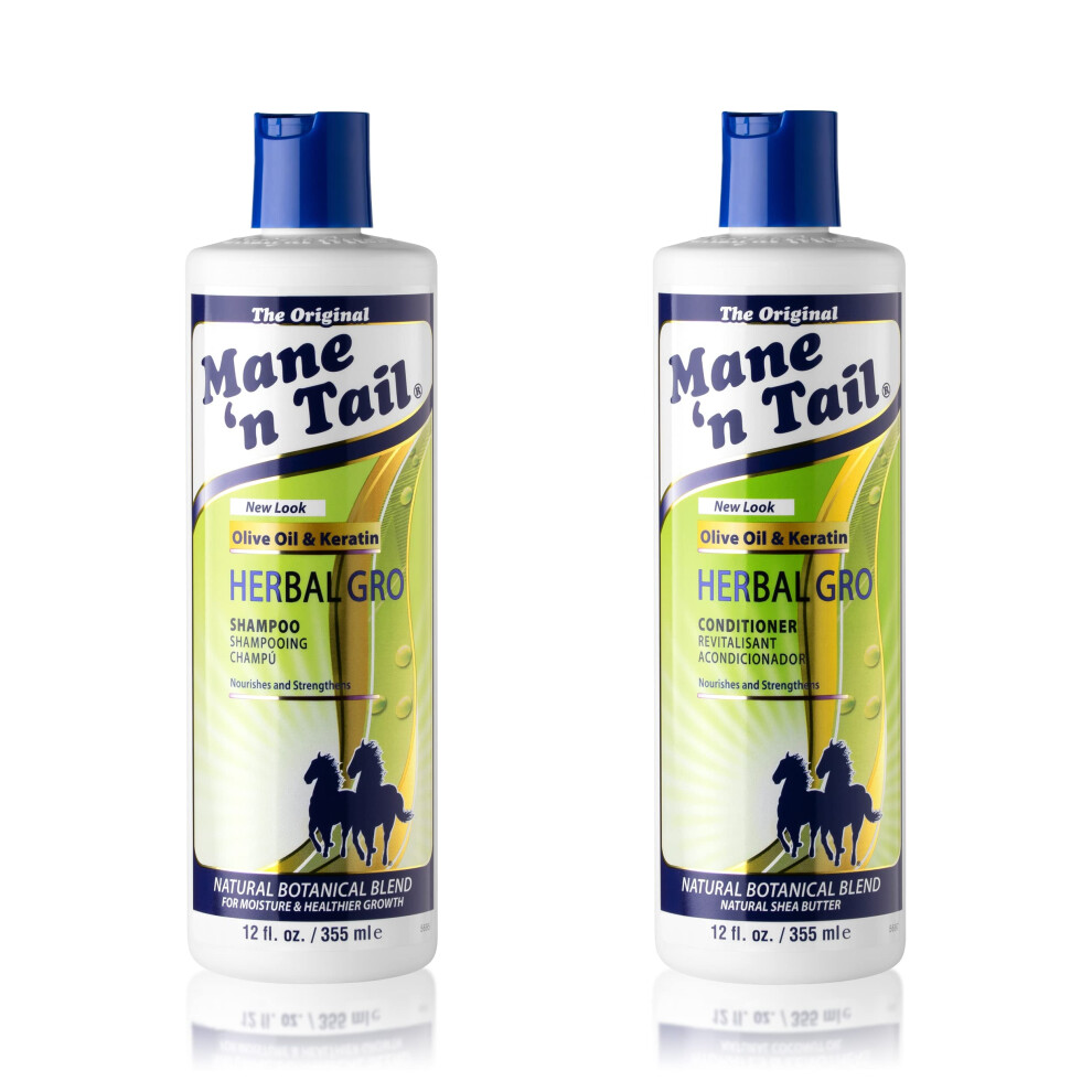 Mane 'n Tail: Herbal Gro Shampoo + Conditioner (12 oz Each)  Olive Oil Complex That Helps Strengthens & Nourishes Hair