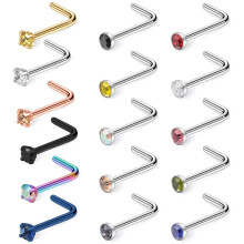 Piercing do nosa Hoeudjo z chirurgickej ocele 18G, mix farieb, diamantov a CZ, piercing do nosa v tvare L pre    eny a mu   ov, 2 mm, 16 ks, striebor