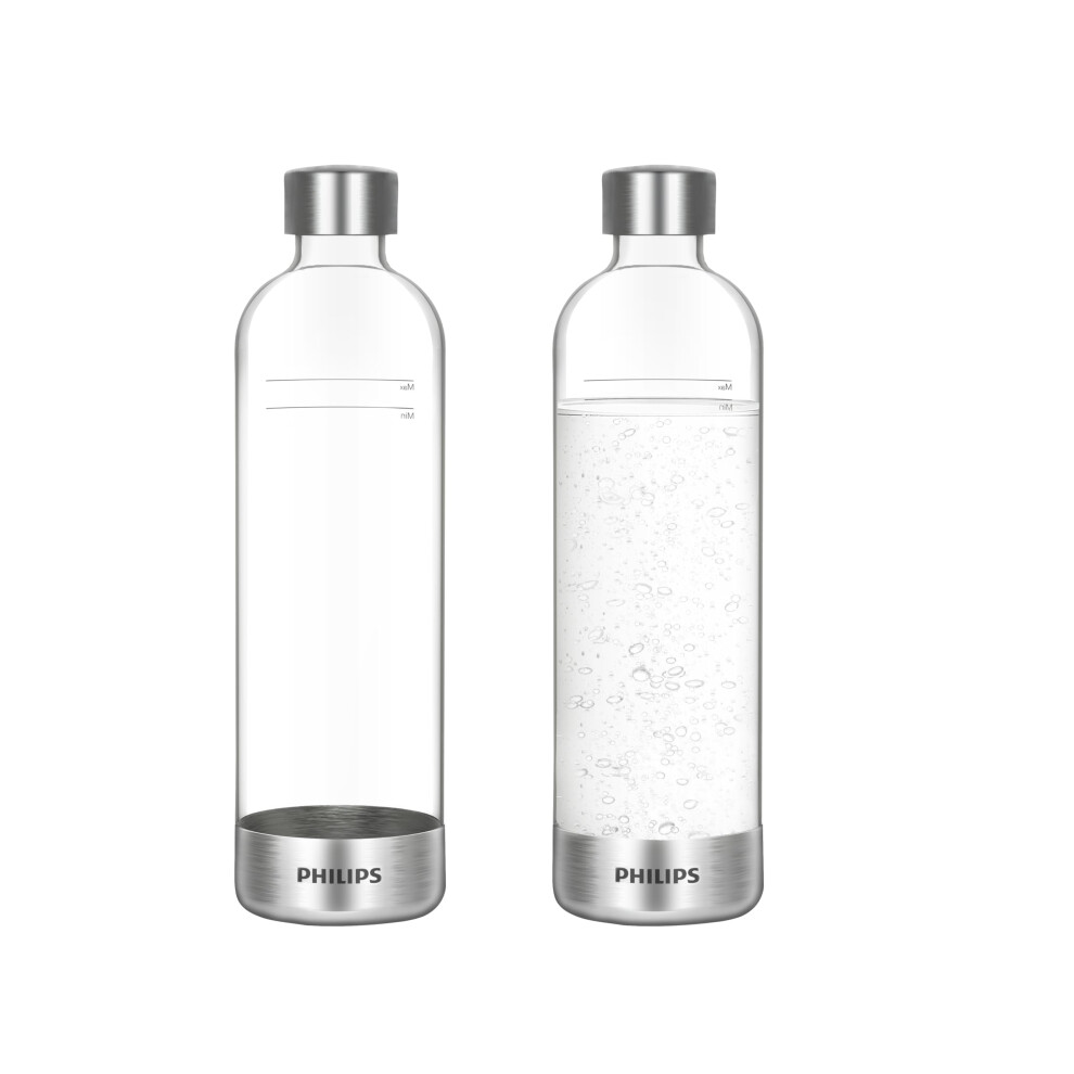 PHILIPS Carbonating Bottles  1L Twin Pack Reusable PET Sparkling Water Bottles Compatible Sparkling Water Maker  2 Pack