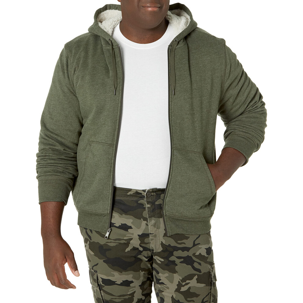 Amazon Essentials Men's Sherpa-Lined Full-Zip Fleece Hoodie  Olive  Medium