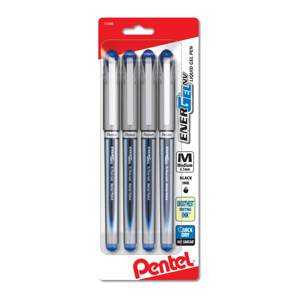 Pentel EnerGel NV Rollerball Pens  Medium Point  0.7 mm  Blue Ink  Pack Of 4