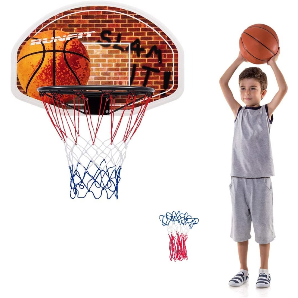 GYMAX Mini Basketball Hoop  29"" x 20"" Wall Mounted Hoop with Spare Net  Portable Shatterproof Basketball Backboard  All Weather Basketball Hoop for