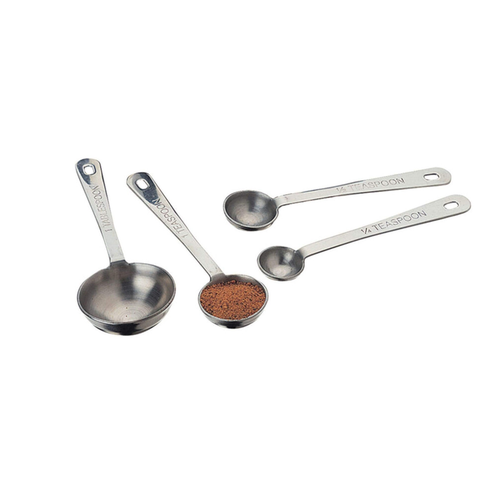 Amco Stainless Steel Measuring Spoons Set  4-Piece - Stackable  Ergonomic Handles  Easy-to-Read Engraved Measurements  Well-Rounded Design for Liquid