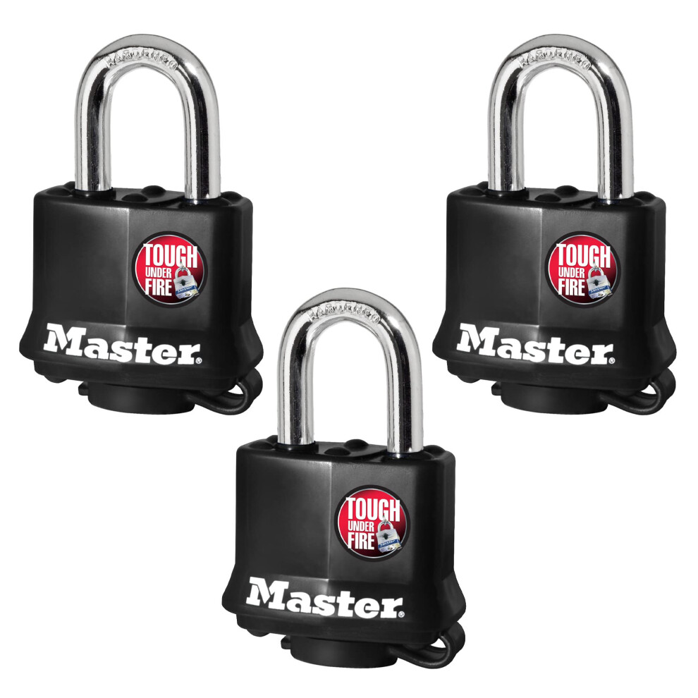 Master Lock 311TRI Keyed Alike Laminated Steel Padlock   3-Pack   Black