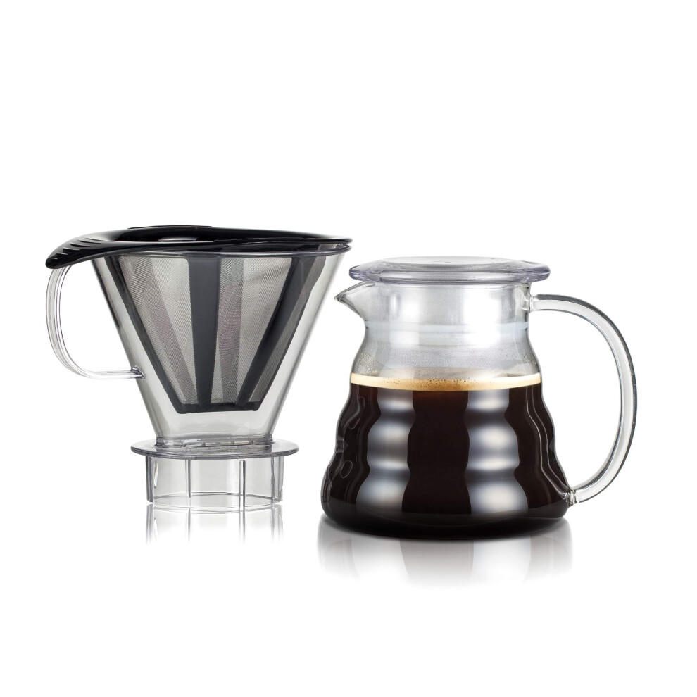 Bodum Melior Pour Over Borosilicate Glass Coffee Dripper with Carafe Lid and Stainless Steel Filter  20 Ounce  Clear