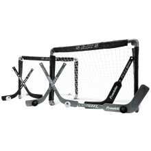 NHL Mini Hockey Goal Set of 2 - Black - Includes Mini Hockey Goals  4 Hockey Sticks  2 Goalie Sticks  and 4 Foam Hockey Balls