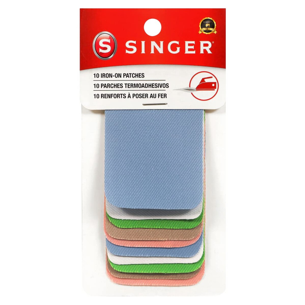 SINGER 00090 Iron-On Twill Patches  Assorted Light Colors  2-Inch x 3-Inch  10-Count