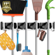 Holikme Mop Broom Holder Wall Mount Metal Pantry Organization and Storage Garden Kitchen Tool Organizer Wall Hanger for Home Goods (4 Positions with 4