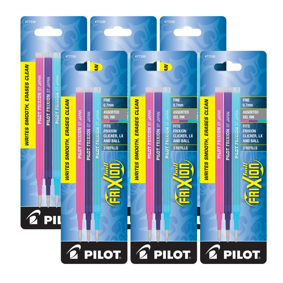 Pilot Refills for Frixion Erasable Gel Ink Pens  Fashion Assorted  6 X 3-Pack (77336)