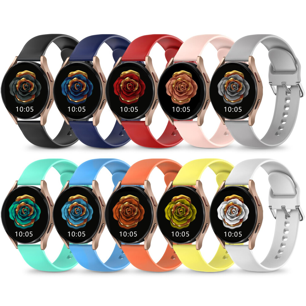 HSWAI 10 Pack Compatible with Samsung Galaxy Active 2 Watch Bands  Galaxy Watch 7/6/5/4/FE Band 40mm 44mm  Galaxy Watch 5 Pro Band 45mm  20mm Soft Sil-image-OPC-PFT5CQC-NEW