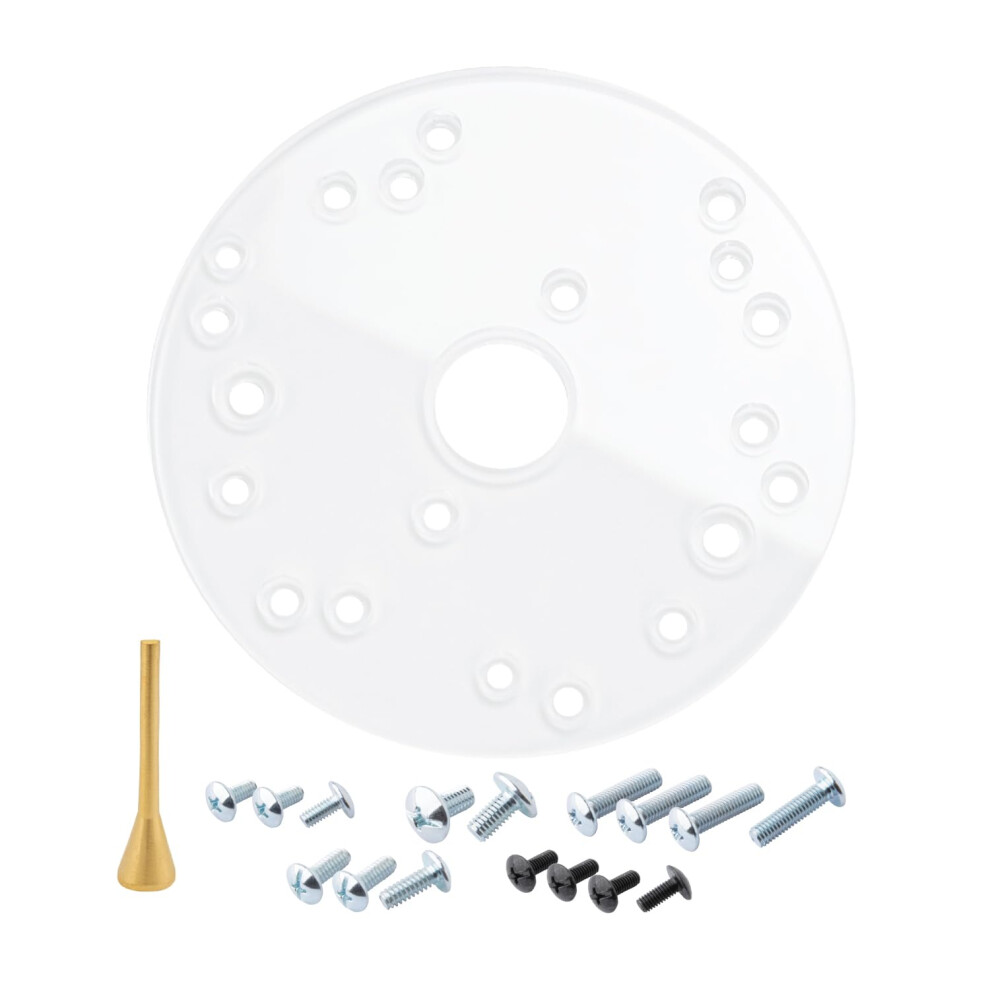 Powertec 6-1/2"" Universal Router Base Plate W/Centering Pin And Screws. Clear Acrylic Sub Base Predrilled Holes Fits Porter Cable Bosch Milwaukee 736815006158