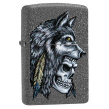 Accendino Zippo Design Teschio di Lupo con Piuma