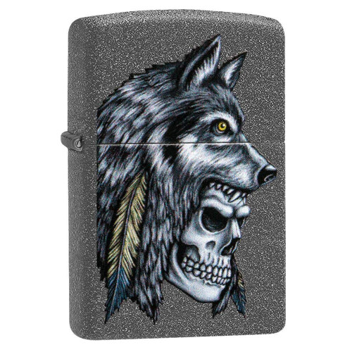 Zippo Zippo Wolf Skull Feather Design Iron Stone Pocket Lighter