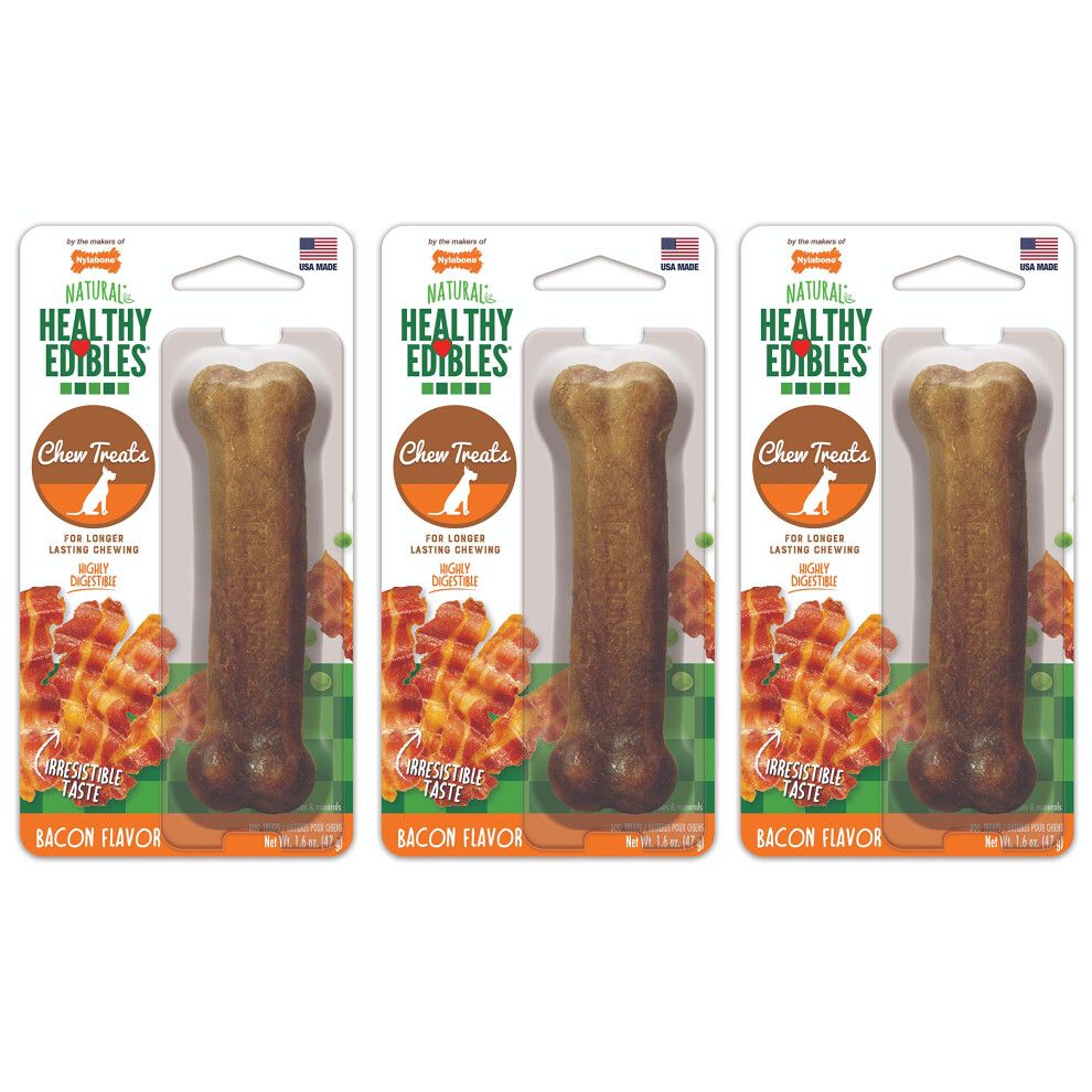 Nylabone 3 Pack of Healthy Edibles Dog Chew Treats  1.6 Ounces each  Bacon Flavor  for Longer Lasting Chewing