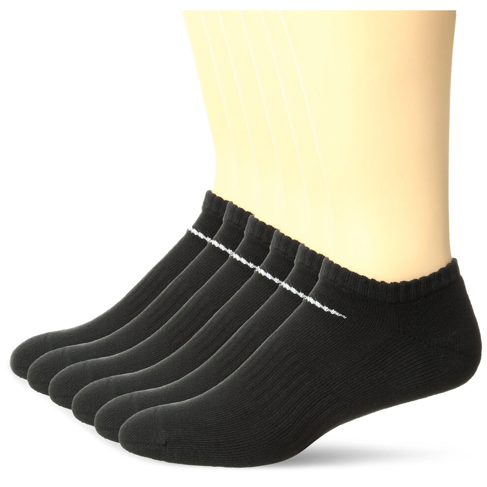 NIKE Unisex Performance Cushion No-Show Socks with Bag (6 Pairs)  Black/White  Large