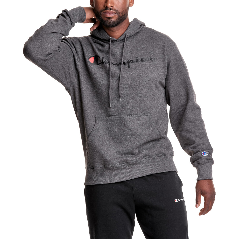 Champion Men's Hoodie  Powerblend  Fleece  Comfortable Sweatshirt for Men (Reg. or Big & Tall)  Granite Heather Script  X-Large