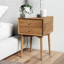 Nathan James 32704 Harper Mid-Century Oak Wood Nightstand with 2-Drawers Small Side End Table with Storage Brown