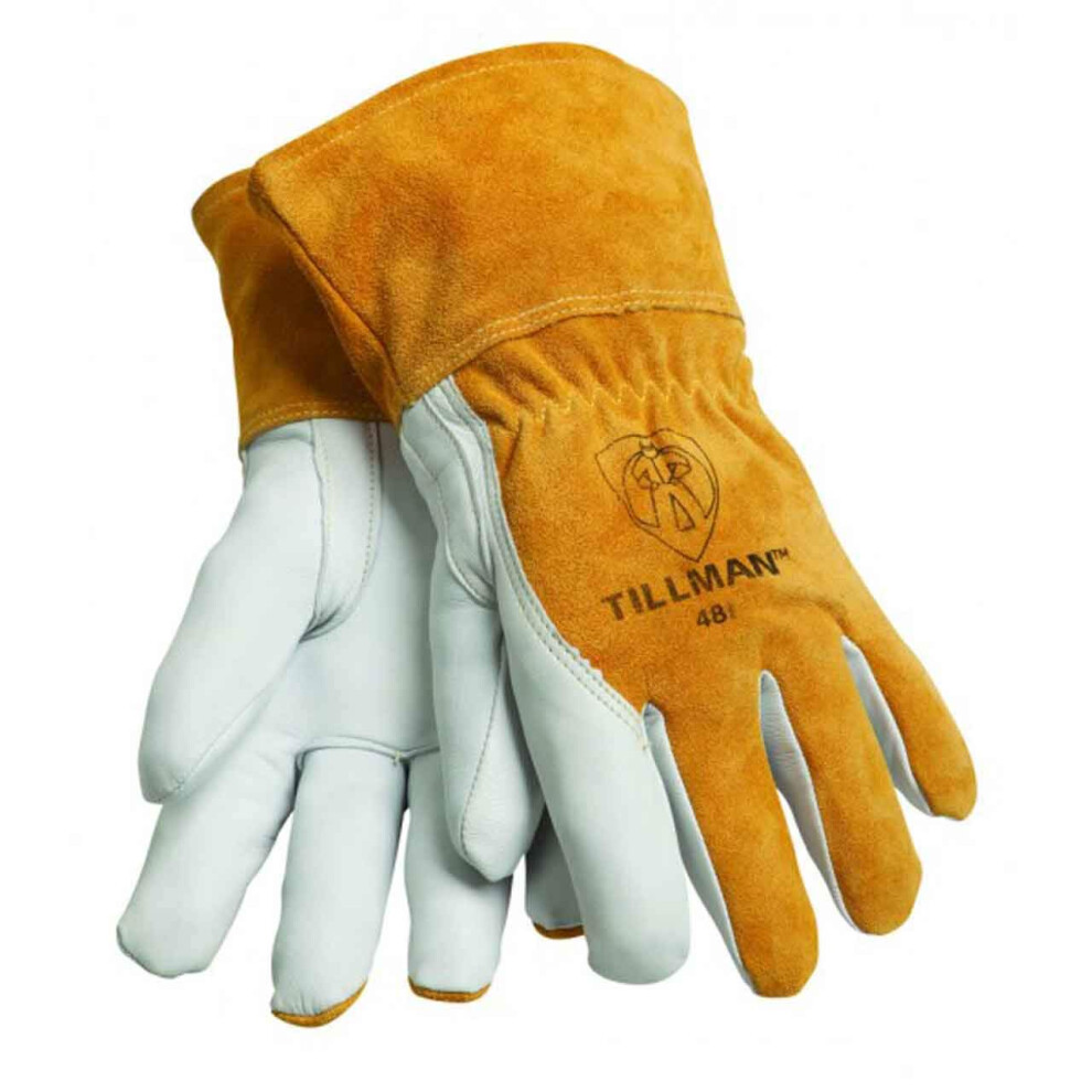 Tillman John And Co Medium Top Grain Goatskin Fleece Lined Standard Grade Mig Welders Gloves With Straight Thumb 3 12"" Cuff Kevlar Stitching Brown