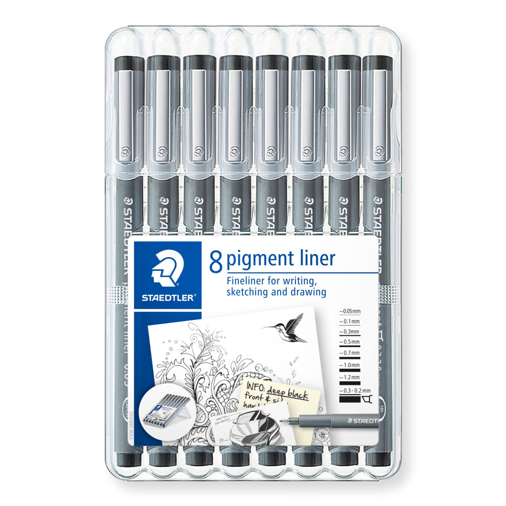 STAEDTLER 308 SB8 Pigment Liner Pens - Assorted Line Widths Black (Set Of 8)