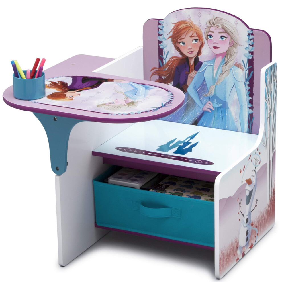 Delta Children Chair Desk with Storage Bin  Disney Frozen II Cup Holders|Arm Rest  Engineered Wood