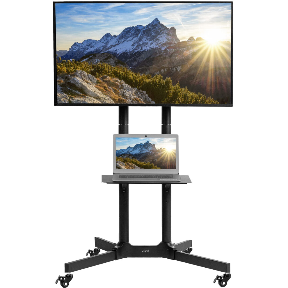 VIVO Mobile TV Cart for 32 to 83 inch Screens up to 110 lbs  LCD LED OLED 4K Smart Flat and Curved Panels  Rolling Stand with Laptop DVD Shelf  Lockin