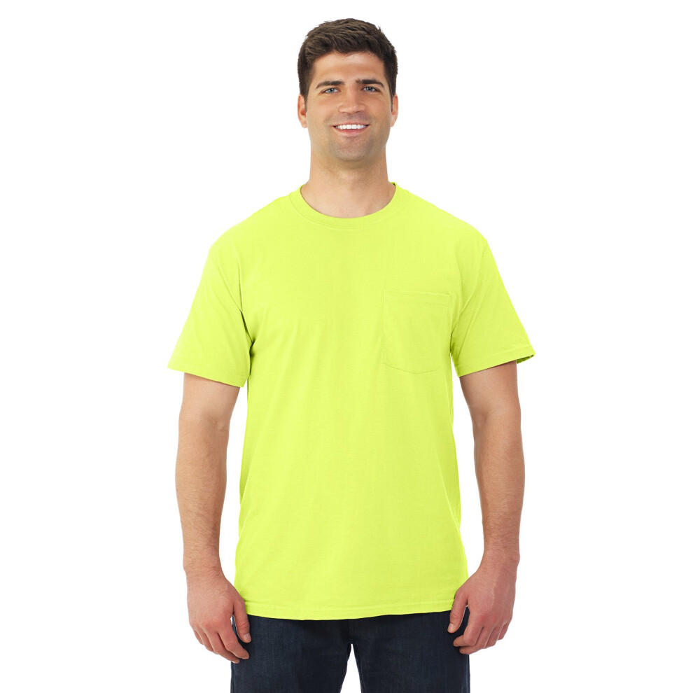 Fruit of the Loom Adult 5 oz. HD Cotton Pocket T-Shirt 2XL SAFETY GREEN