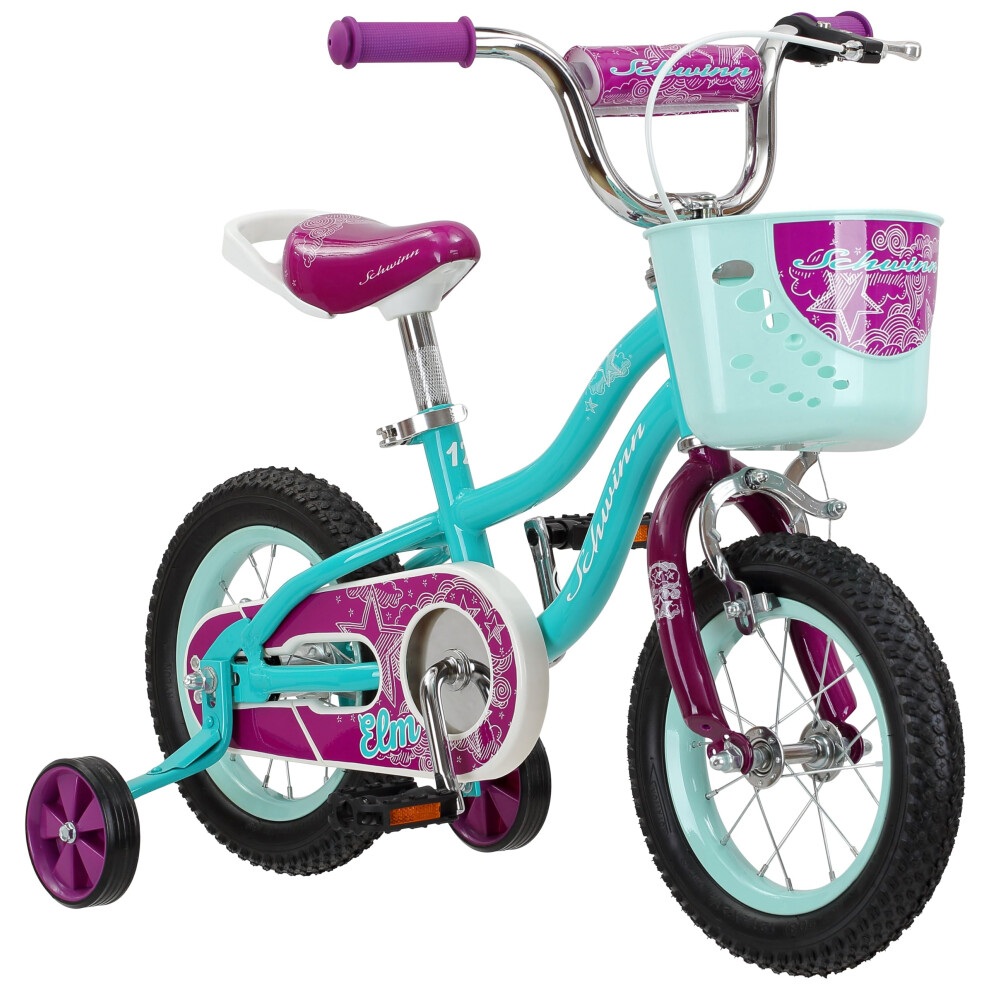 Schwinn Koen & Elm BMX Style Toddler and Kids Bike  For Girls and Boys  12-Inch Wheels  With Saddle Handle  Training Wheels  Chain Guard  and Front Ba