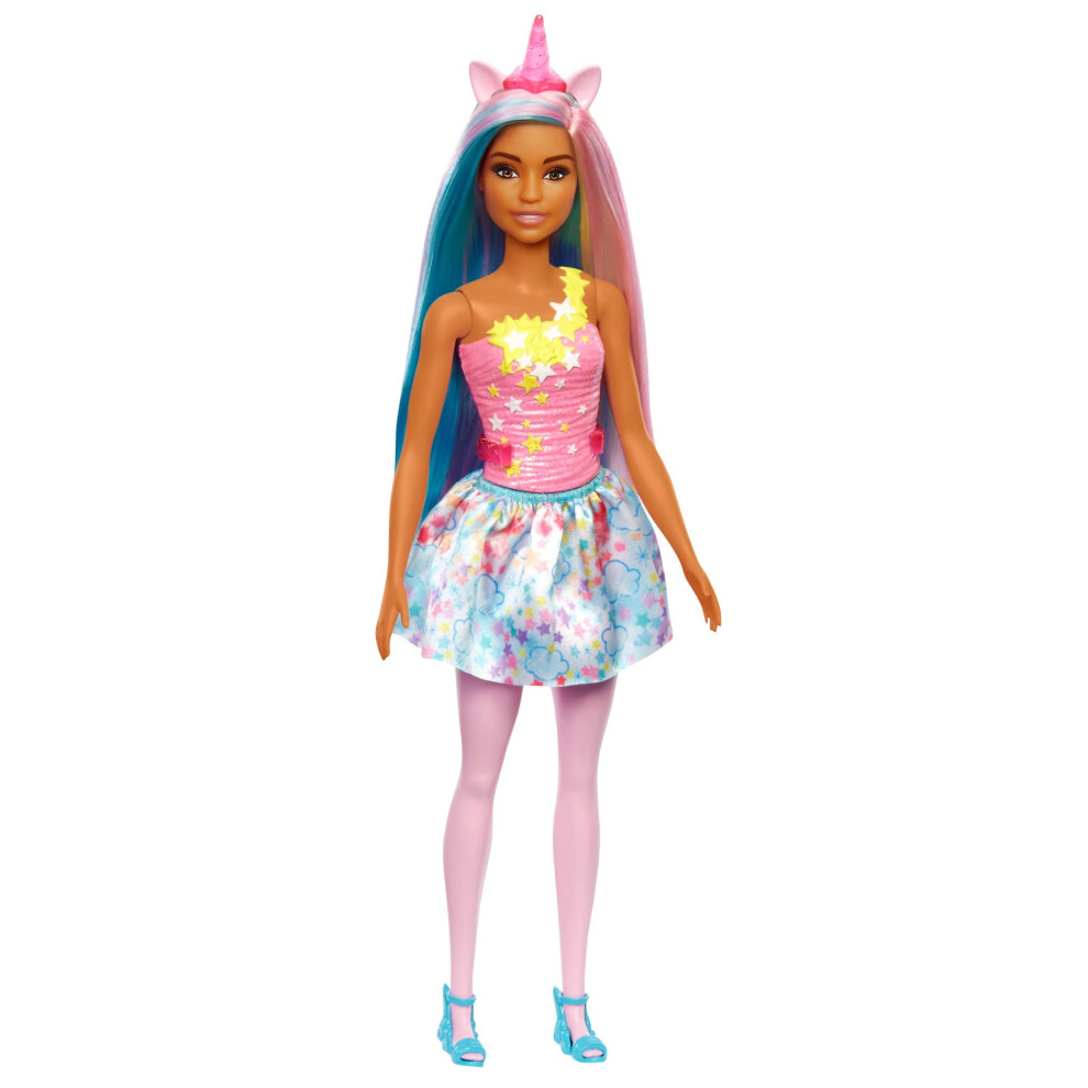 Barbie Dreamtopia Unicorn Fashion Doll with Blue & Purple Hair Wesring Removable Skirt & Accessories Including Pink Unicorn Headband & Tail