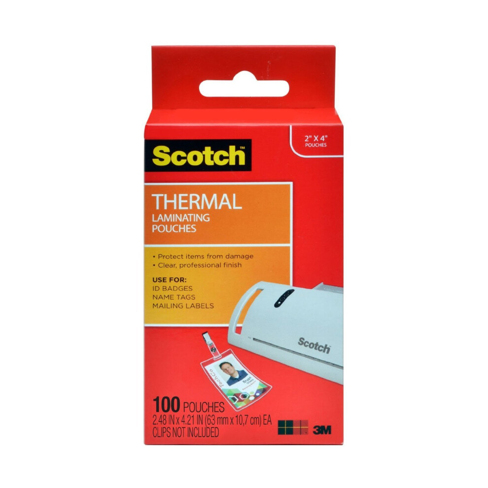 Scotch Thermal Laminating Pouches  2.4 x 4.2-Inches  ID Badge Without Clip  2 Pack  200-Pouches Total (TP5852-100)