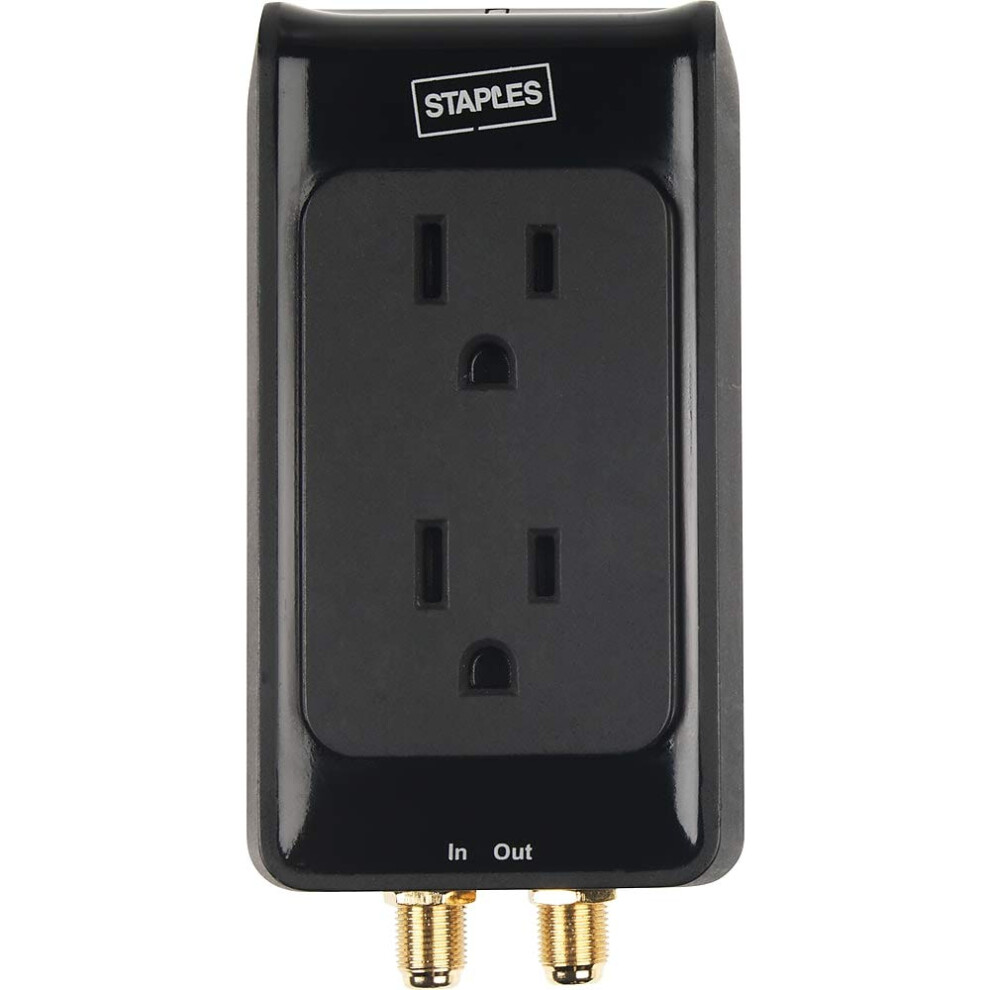 STAPLES 199676 2-Outlet Home Ent Surge Protector  1500 Joules  Black