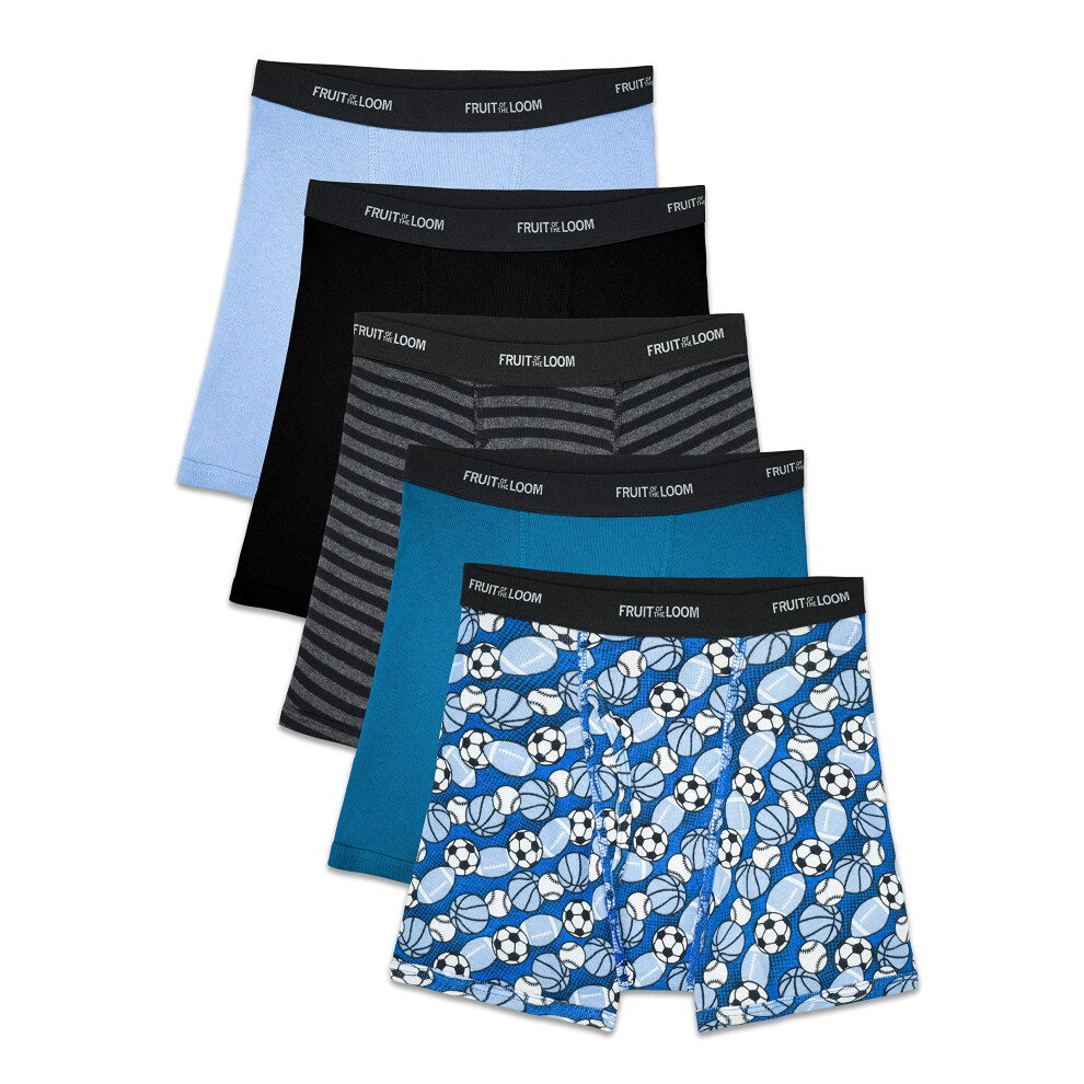 Fruit of the Loom Boys' Boxer Brief  Exposed and Covered Waistband  Sport Print - Assorted (Pack of 5)  Medium