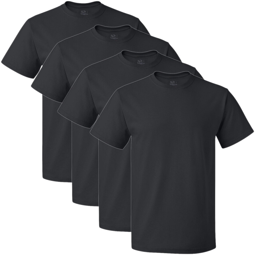 Fruit of the Loom Men's Lightweight Cotton Tees (Short & Long Sleeve)  Crew-4 Pack-Black  Large