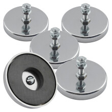 Master Magnetics Ceramic Round Base Magnet with Bolt and Nuts - 2.04"" Diameter 1.25"" Height 35 Pound Pull Nickle Plated Pack of 5 RB50B3NX5