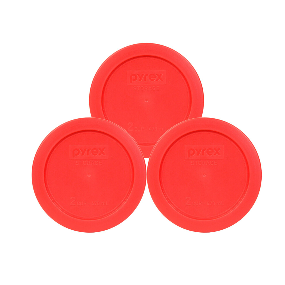 Pyrex Bundle - 3 Items: 7200-PC 2-Cup Red Plastic Food Storage Lids - Original Genuine Pyrex - Made in the USA