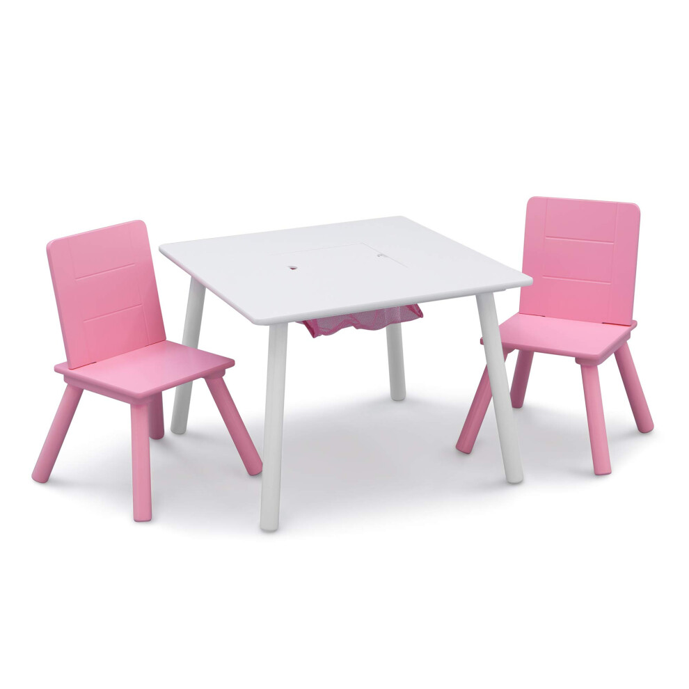 Delta Children Kids Table and Chair Set with Storage (2 Chairs Included)  White/Pink