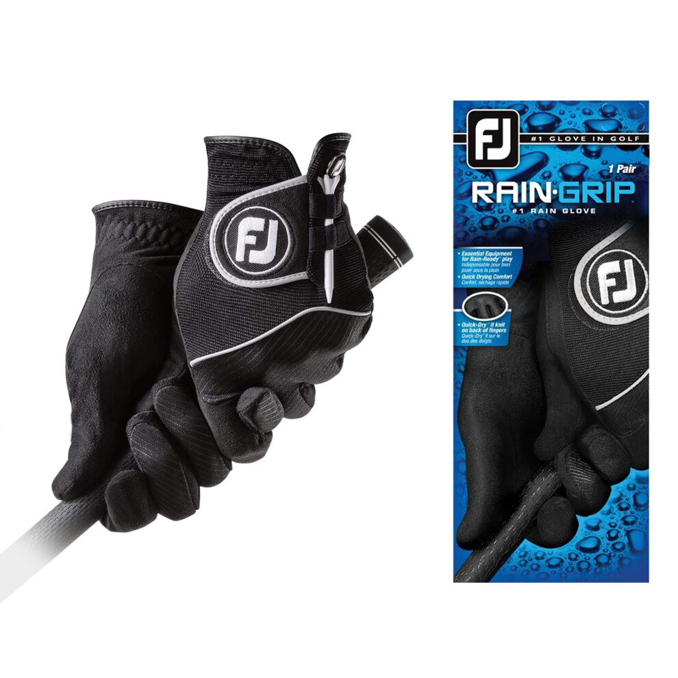 FootJoy Men's RainGrip Pair Golf Glove Black Large  Pair