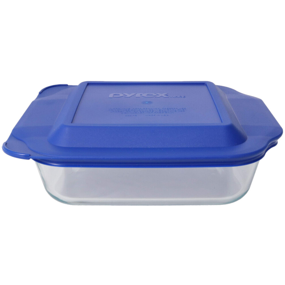 Pyrex 8"" Square Baking Dish with Blue Plastic Lid