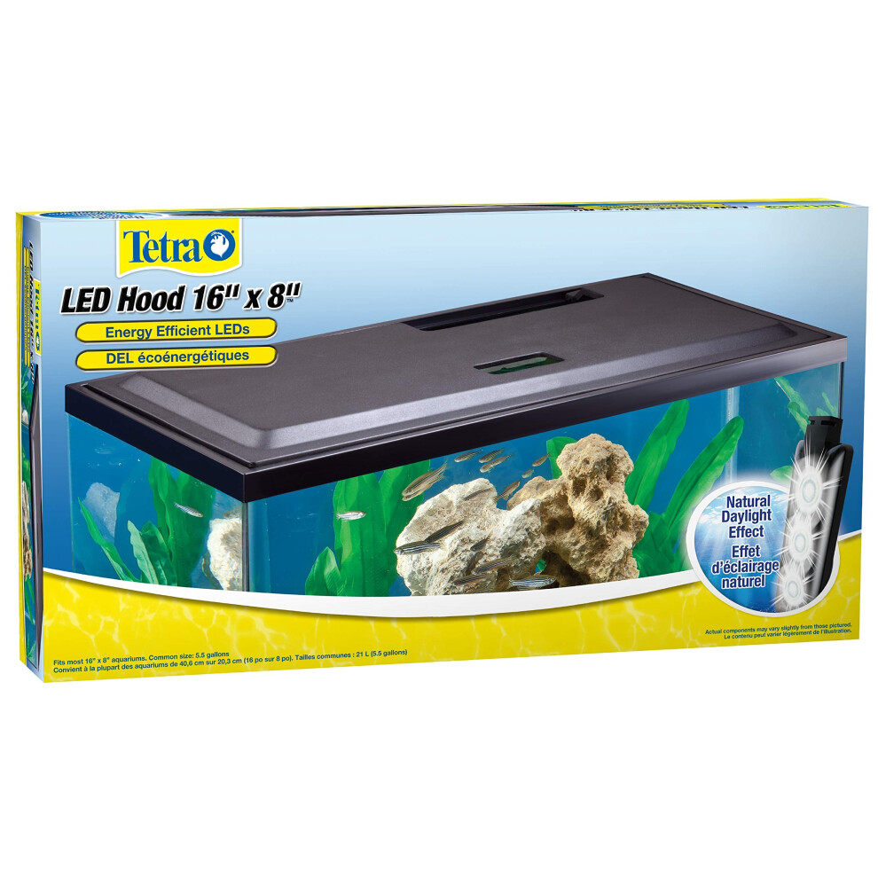 Tetra LED Hood Cotton 16 Inches by 8 Inches  Low-Profile Aquarium Hood with Hidden Lighting