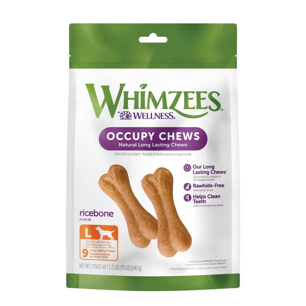 WHIMZEES by Wellness Rice Bone Natural Dog Dental Chews  Long Lasting Treats  Freshens Breath  For Dogs 25-60 lbs  9 count