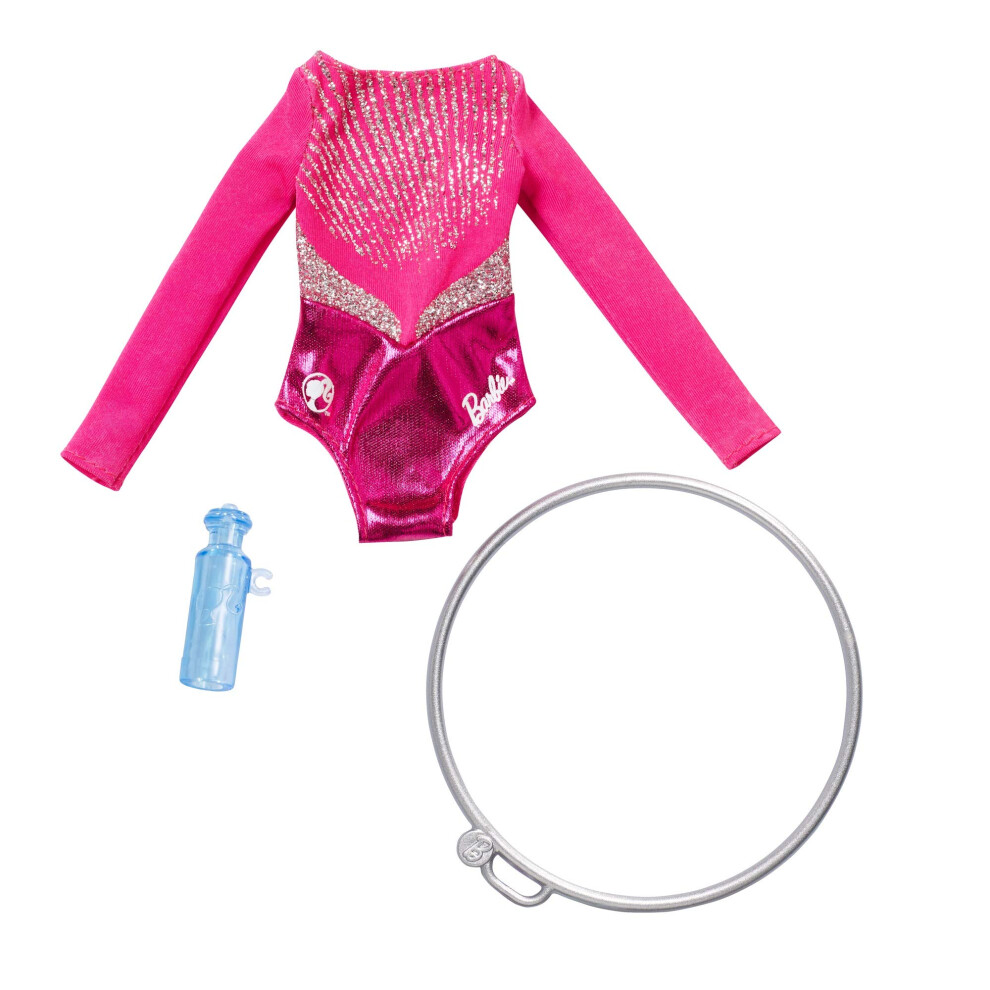 Barbie Clothes - Career Outfit Doll  Gymnast Leotard with Hoop and Water Bottle  Gift for 3 to 8 Year Olds