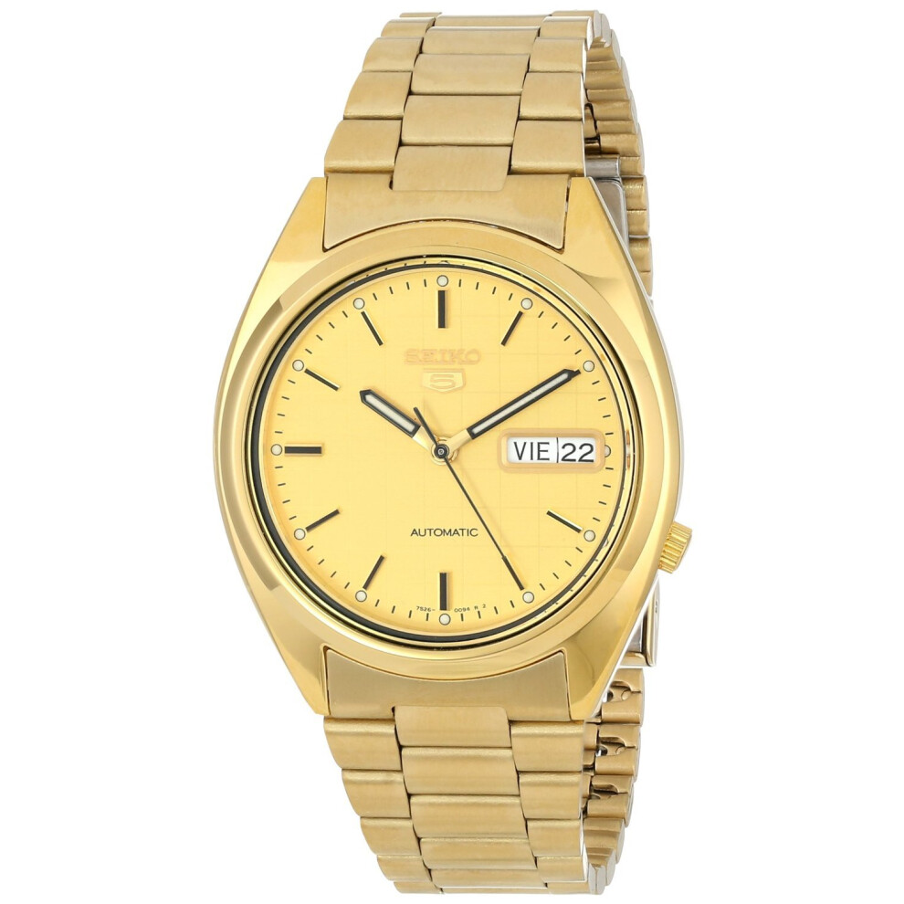 Seiko Men's SNXL72 Seiko 5 Automatic Gold-Tone Stainless Steel Bracelet Watch with Patterned Dial