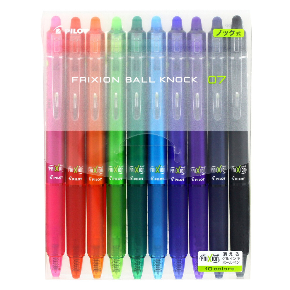 Pilot FriXion Ball Knock Retractable Gel Ink Pen  0.7 mm  10 Color Set (LFBK-230F-10C)