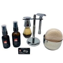 Kit de Rasage G.B.S pour Hommes, Rasoir Double Tranchant, Bol de Savon, Blades