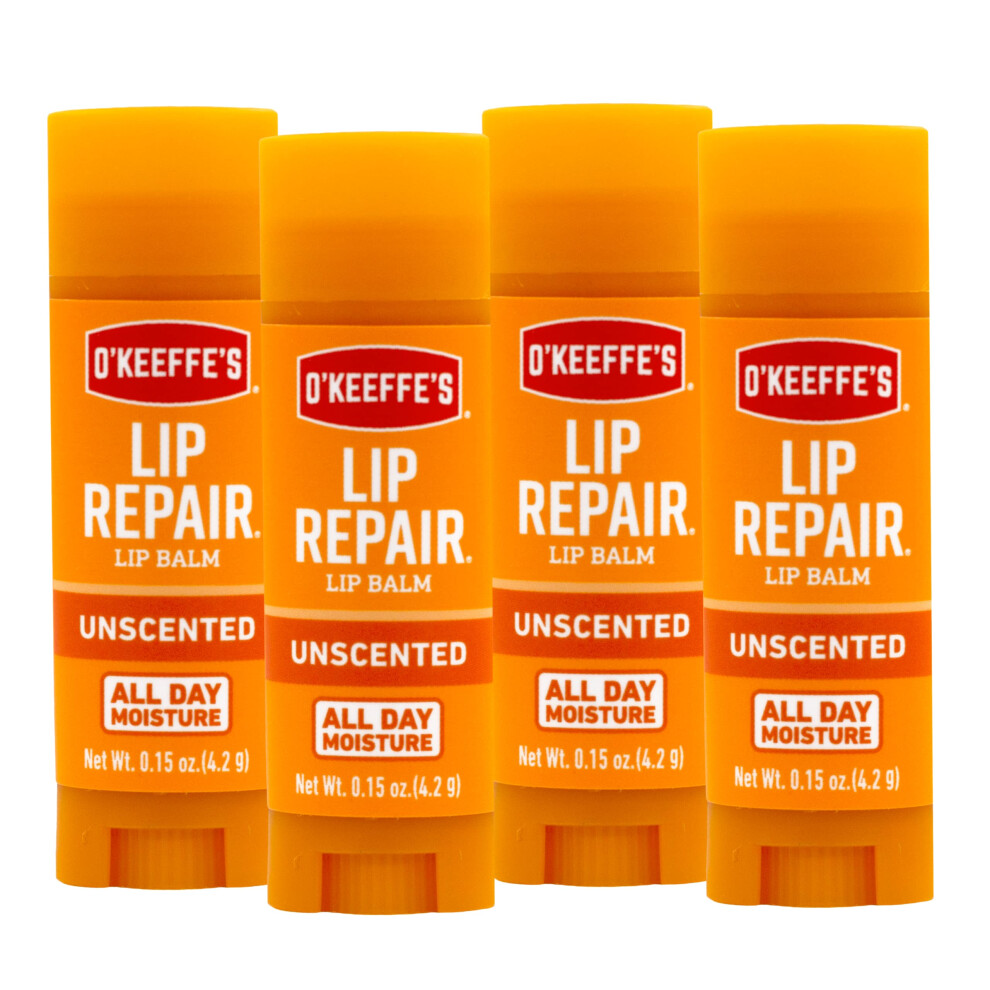 O'Keeffe's Unscented Lip Repair Lip Balm for Dry  Cracked Lips  Stick  (Pack of 4)