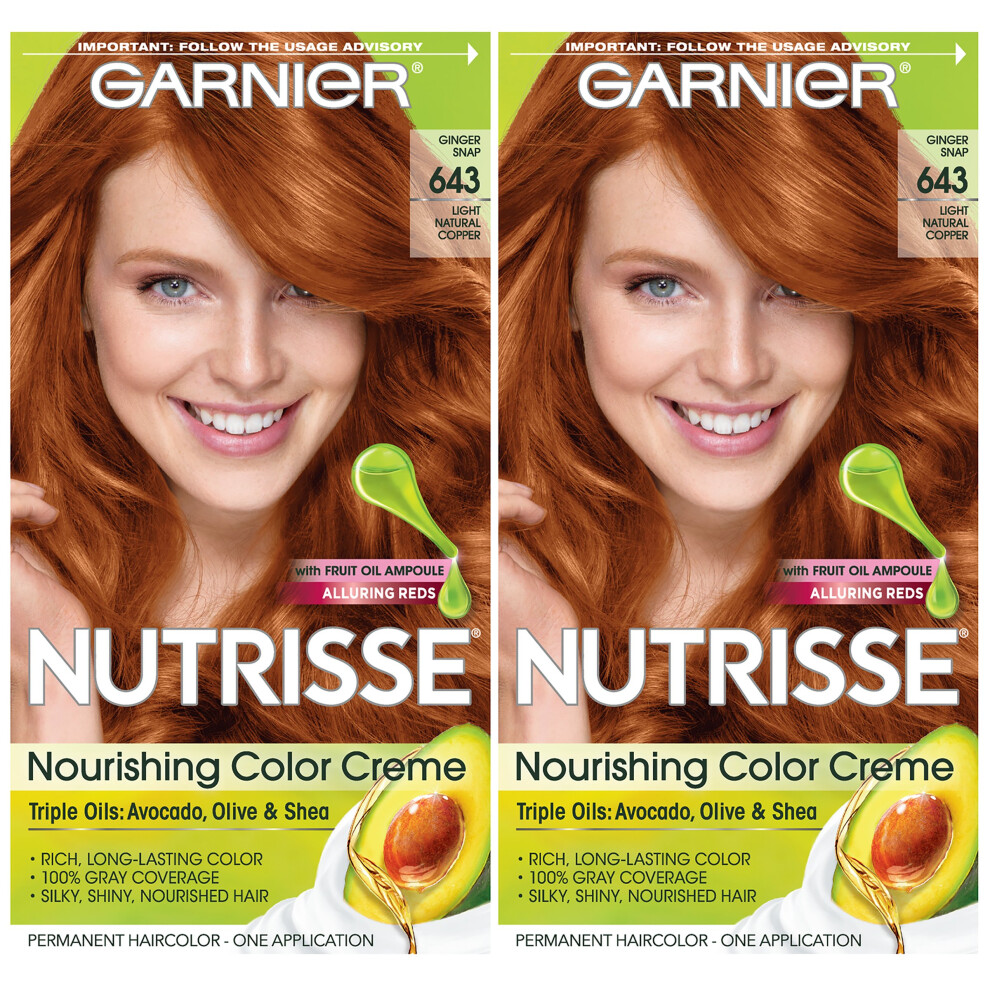 Garnier Hair Color Nutrisse Nourishing Creme  643 Light Natural Copper (Ginger Snap) Permanent Hair Dye  2 Count (Packaging May Vary)