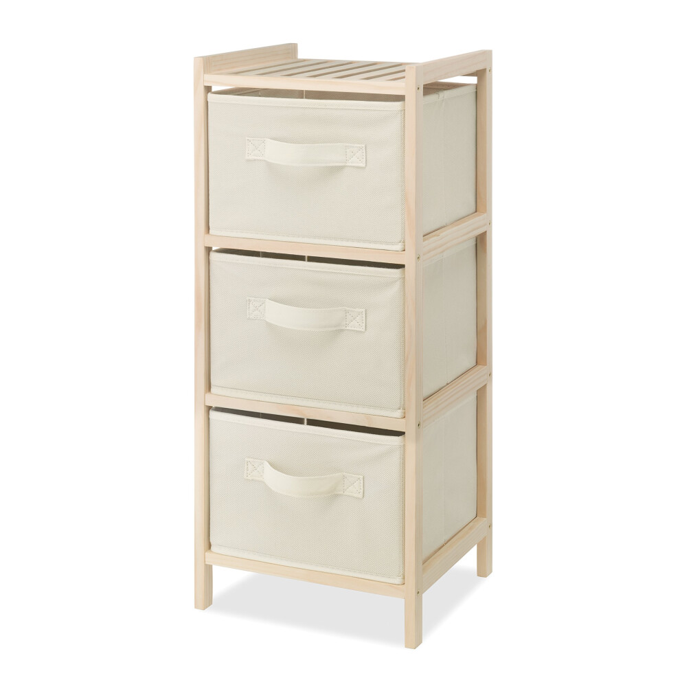 Whitmor 3 Drawer Wood Chest - Compact Design - Pull Out Fabric Bins - Natural Pine