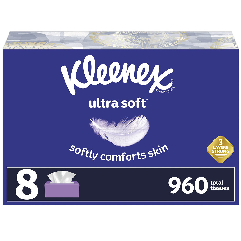 Kleenex Ultra Soft Facial Tissues  120 Count (Pack of 8) (960 Total Tissues)