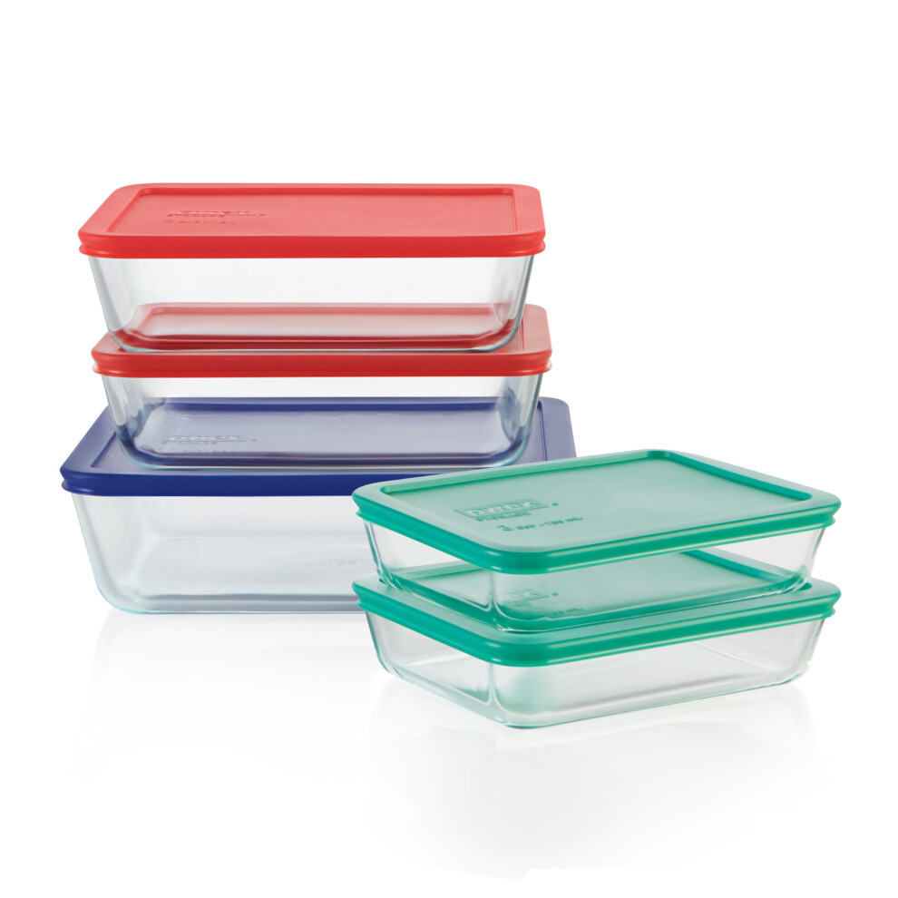 Pyrex Simply Store 5-Pack (3 6 & 11-Cup) Mixed Sized Glass Food Storage Set  Large Rectangular Containers With Lids  BPA-Free  Dishwasher & Microwave