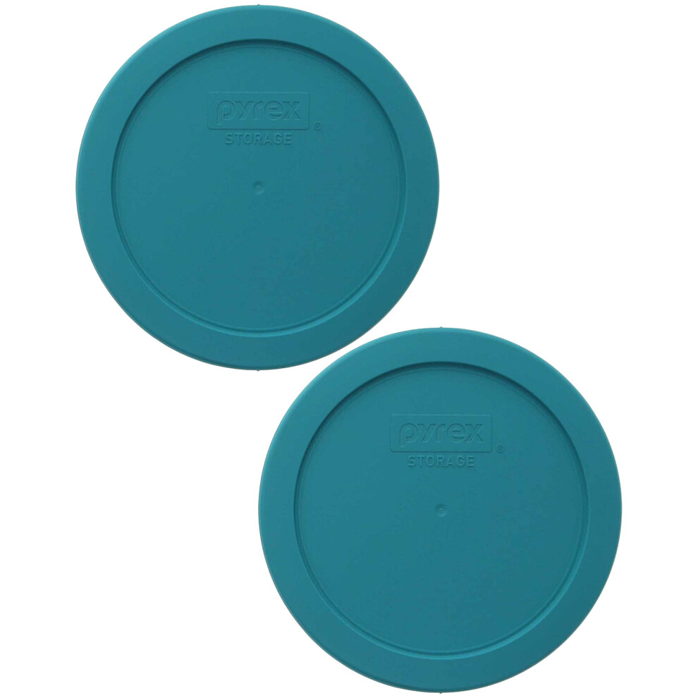 Pyrex 7201-PC Turquoise Round 4-Cup Plastic Food Storage Lid - Original Genuine Pyrex Lids -Made in the USA - 2 Pack