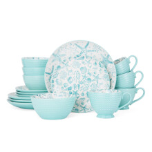 Pfaltzgraff Venice 16-Piece Stoneware Dinnerware Set Service for 4 Aqua/White -